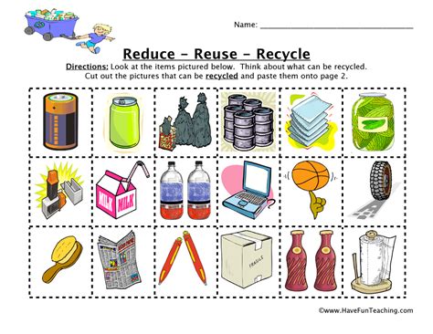 Reduce Reuse Recycle Printable Worksheets
